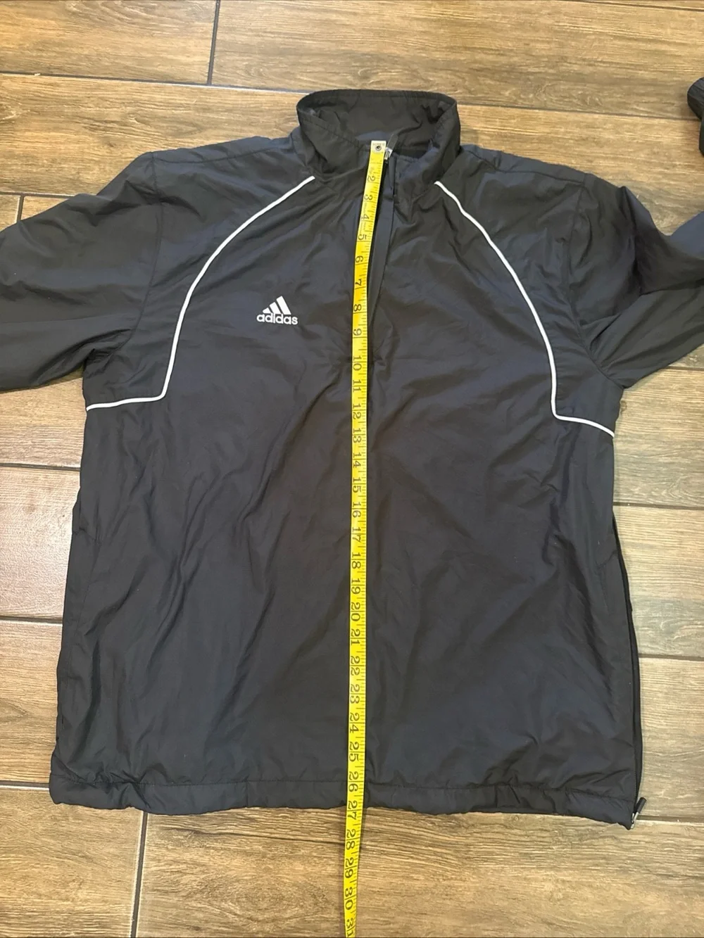 Y2K Adidas black windbreaker jacket with white stripes on back Size Small